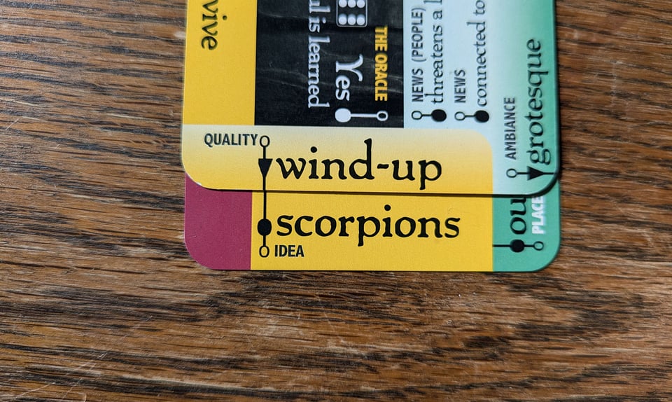The "wind-up" and "scorpions" cards aligned together.