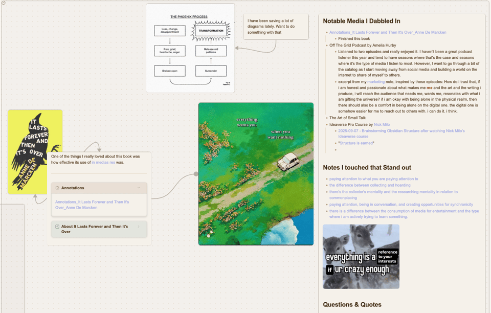 a screenshot of a second mind map showing images and notes