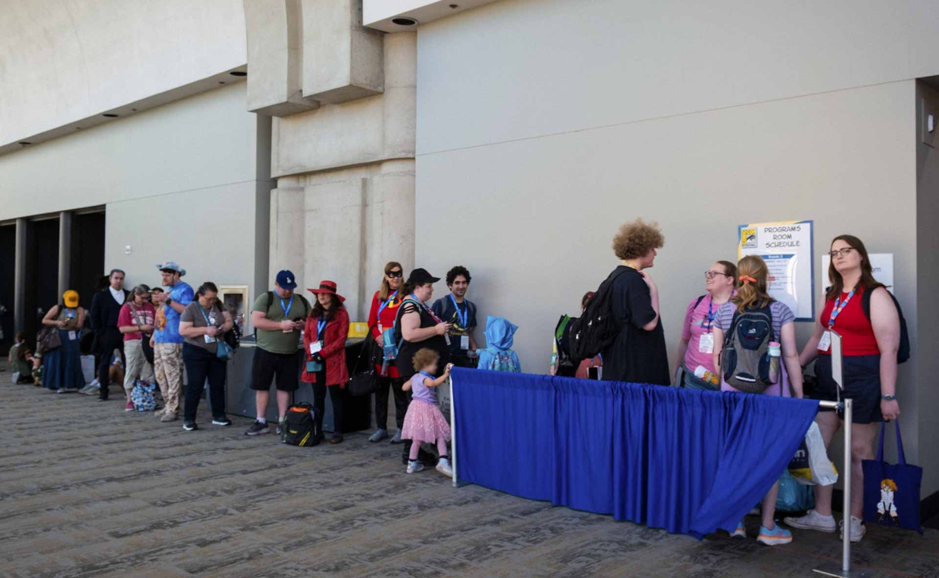 A photograph of the line forming around our room.