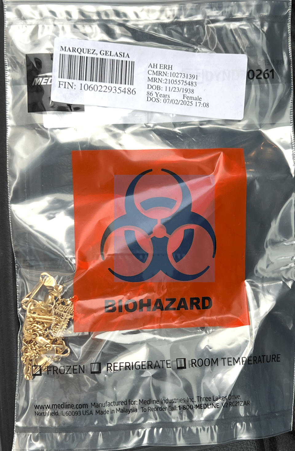 the bag I was given by the hospital after my mother died. with her belongings.