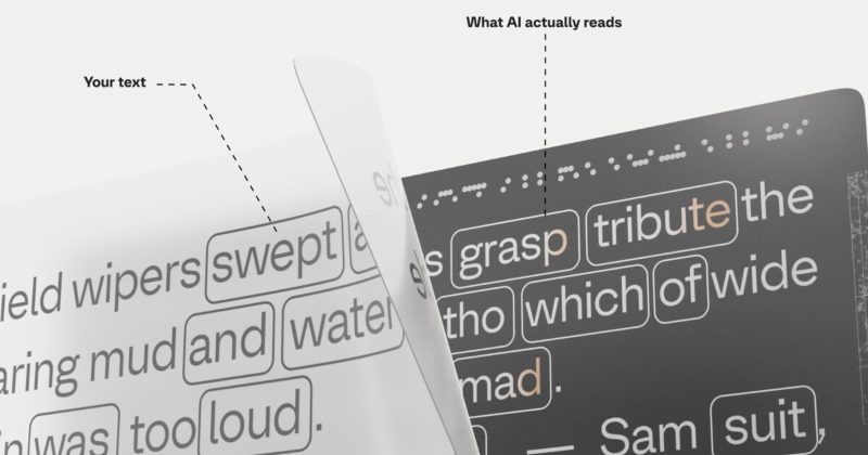ShieldFont diagram comparing the text a reader sees with the scrambled text an AI scraper reads