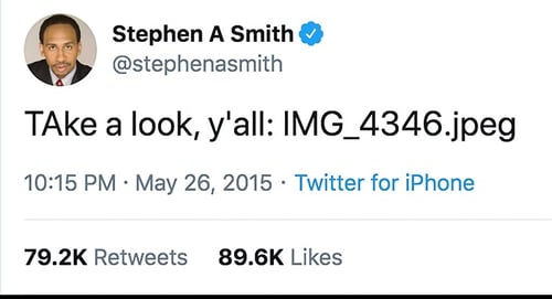 tweet from Stephen. A. Smith where he says Take a Look Y'all but the image is not there
