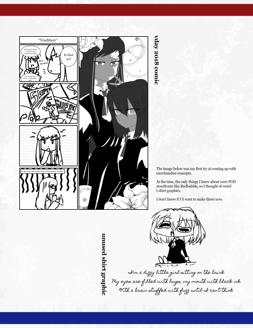 a preview image featuring a valentine's day comic and a scrapped tshirt design