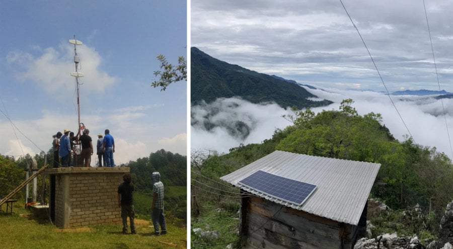 Une antenne et un panneau solaire