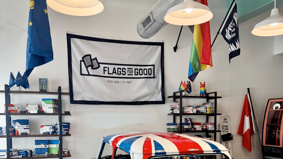 An image of the inside of the Flags for Good store front