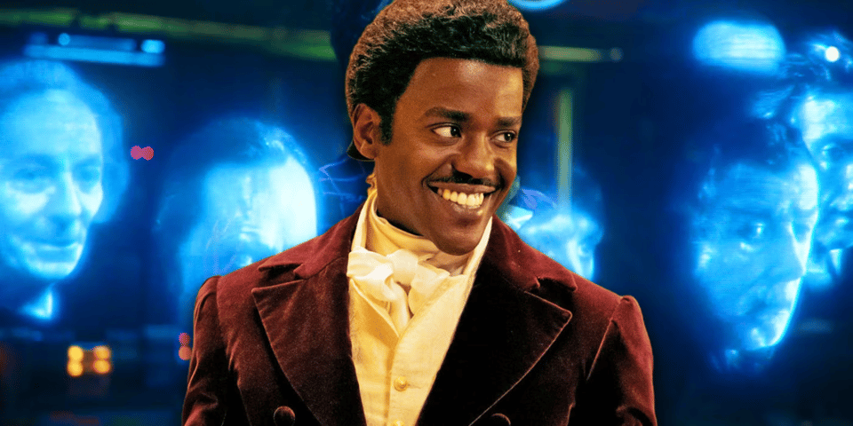 The Doctor, with his past selves floating behind him.