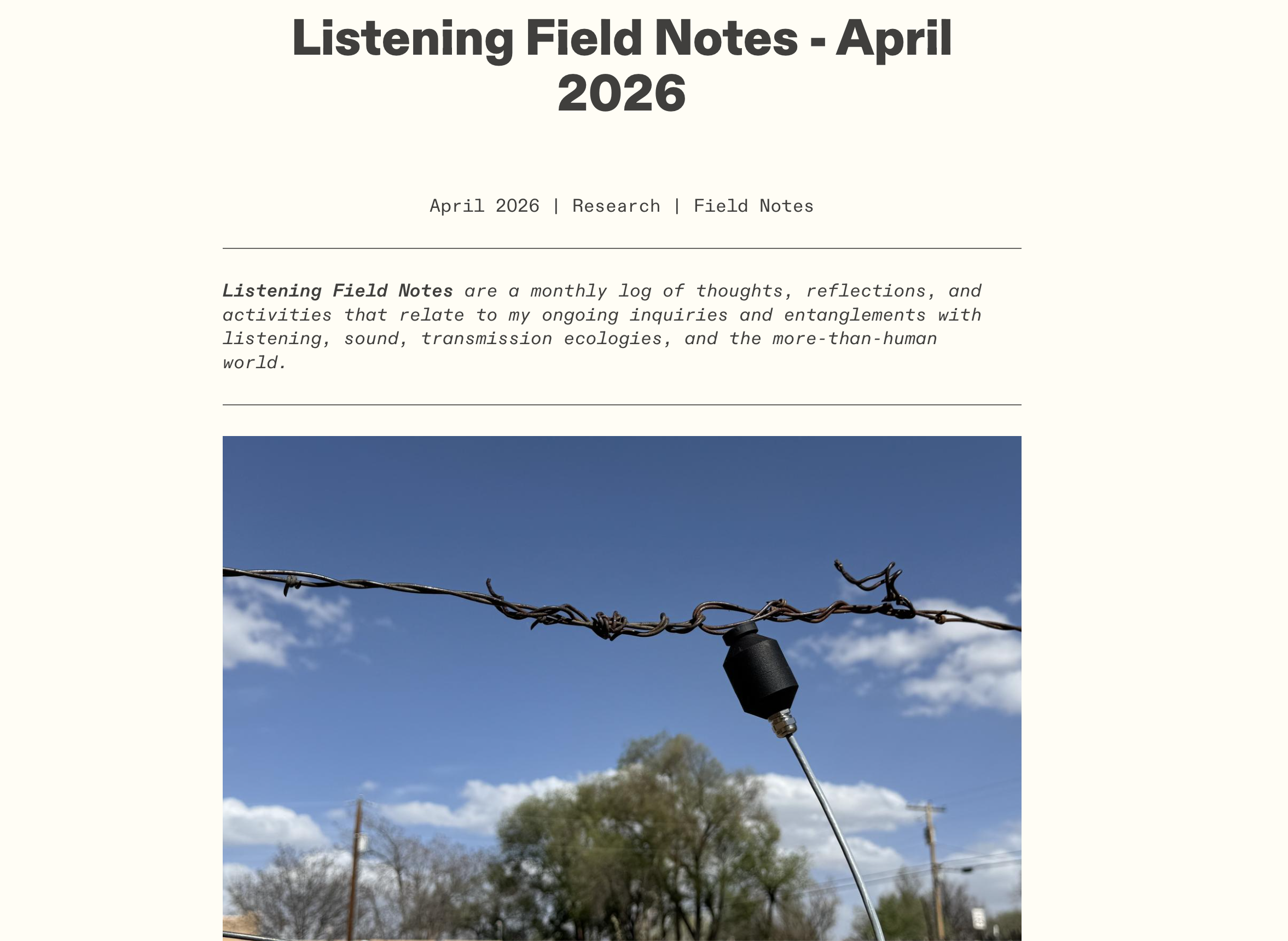 a screenshot of a webpage called Listening Field Notes by Adrienne Sloan.