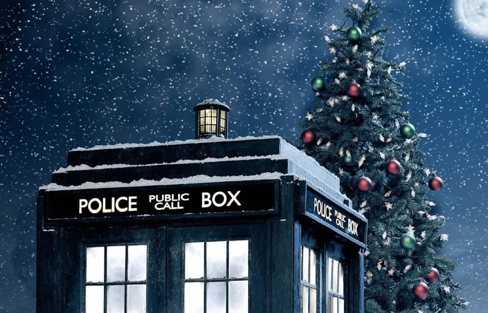 TARDIS with Christmas Tree under snow