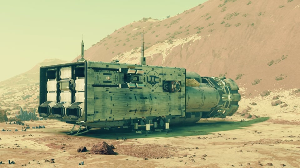 Office block spaceship with Huge single engine