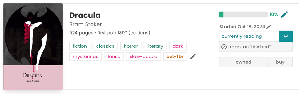 On my reading tracker, I have started Bram Stoker's