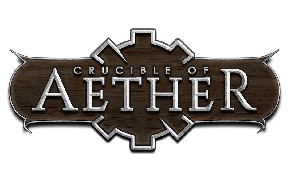 The logo for mystic-industrial tabletop RPG Crucible of Aether
