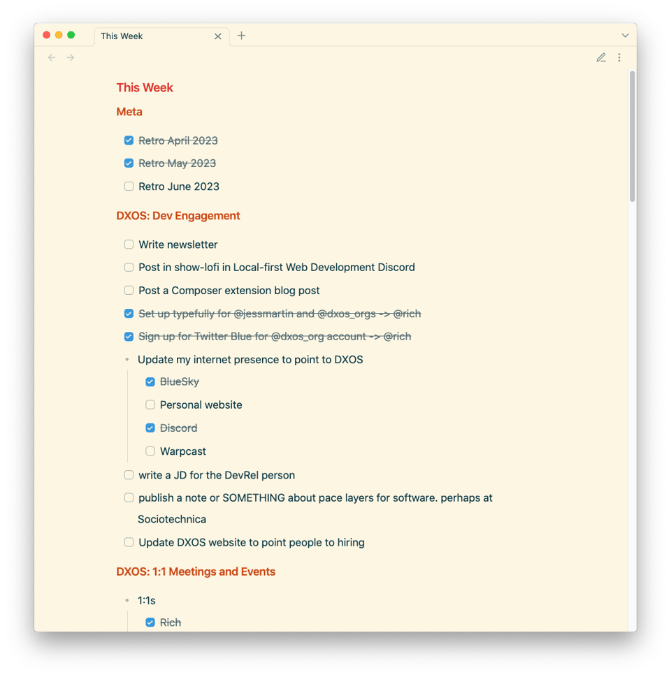 my "this week" working document