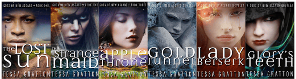 Banner with all six United States of Asgard book covers