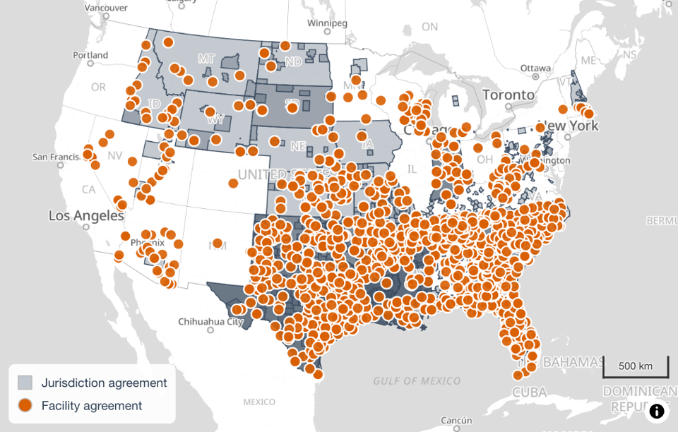 ICE local cooperation 287(g) agreements as of 10/16/2026