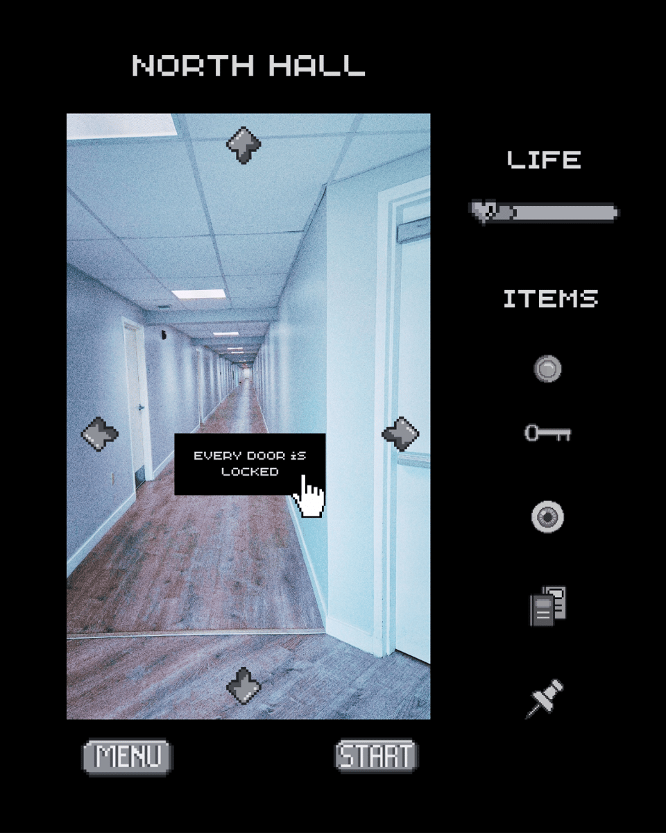 A long hall in a video game