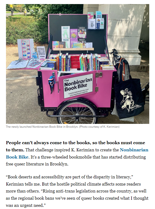 An excerpt from The Washington Post 'Book Club' newsletter featuring The Nonbinarian Book Bike.