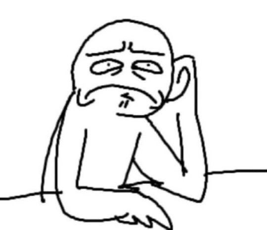 Funny little doodled guy grimacing or done with it, resting his head on his hand