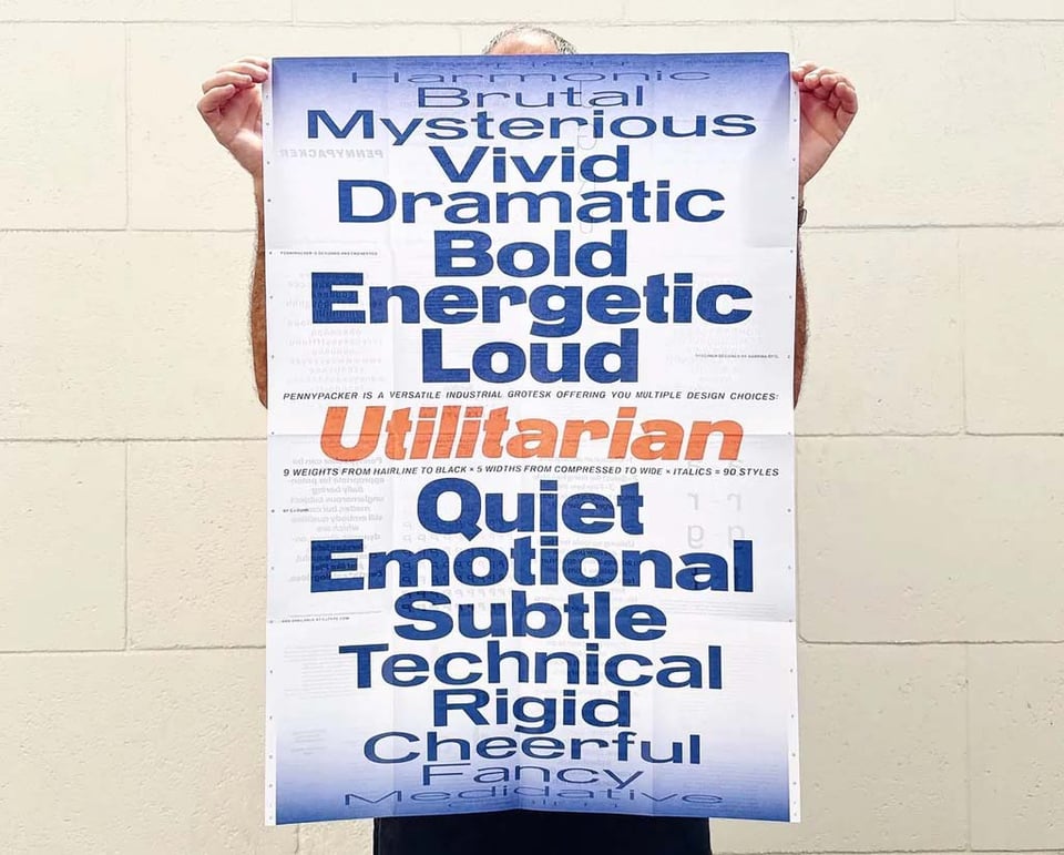 Pennypacker type specimen poster held up vertically