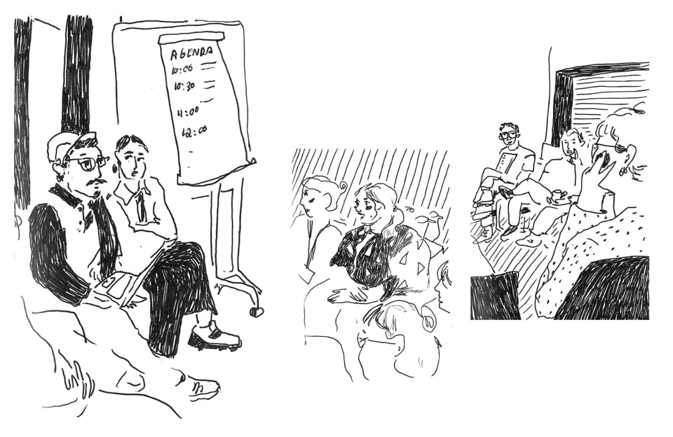 A collection of sketches that Adèle made during our kickoff workshop with a new client