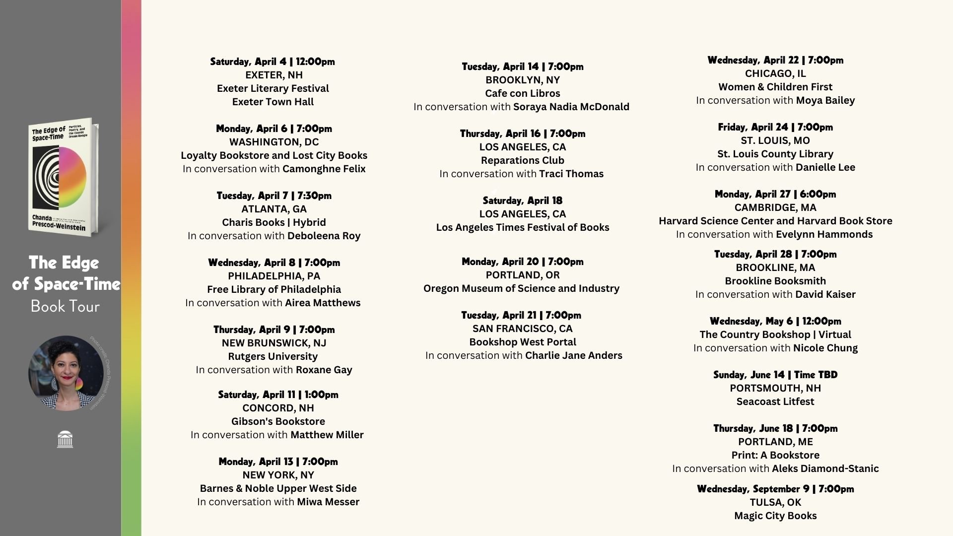 this is an image featuring the cover of the book, my image, and a list of tour dates that are also described in this newsletter