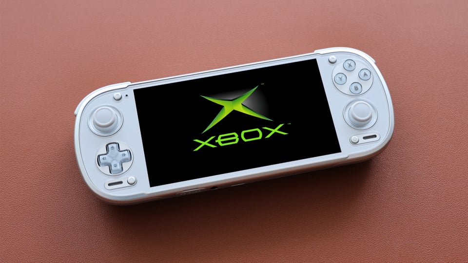 Retroid Pocket 6 handheld with OG Xbox logo
