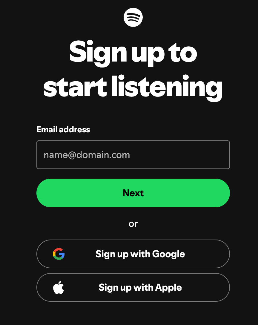 A login screen for Spotify