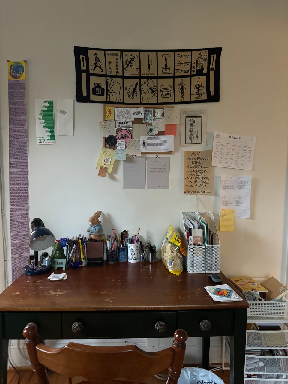 My writing desk with some chips.