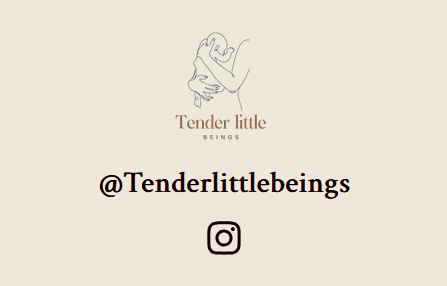 Image Description: a delicate abstract line drawing of a person shown from the torso up gently holding an infant to their chest. Below is the instagram handle for @tenderlittlebeings.