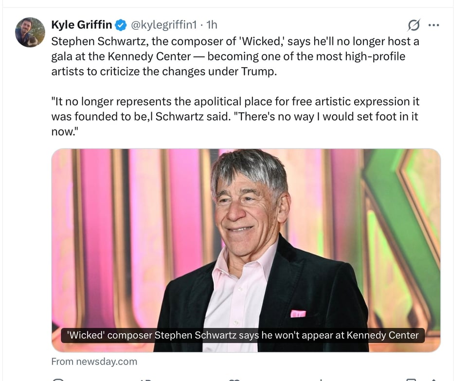 Stephen Schwartz, composer of Wicked, says no to Trump’s Kennedy Center