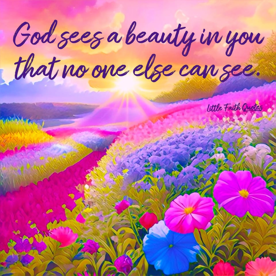 "God sees a beauty in you that no one else sees.". Image by: @Little Faith Quotes.