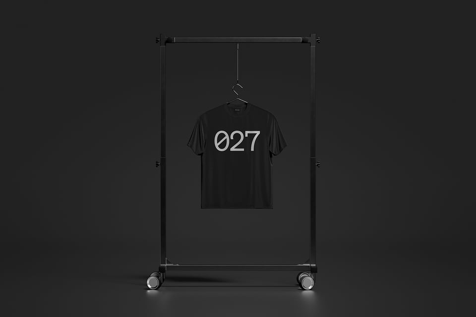 Hanging t-shirt mockup in dark mode