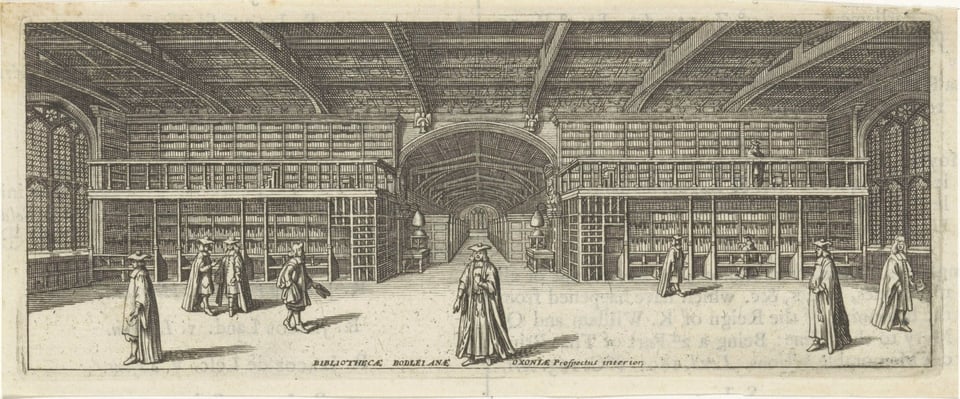 A print of the interior of the Bodleian Library in Oxford