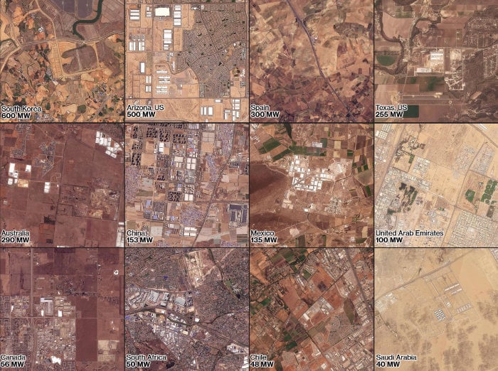 Vues satellites de datacenter dans des territoires arides