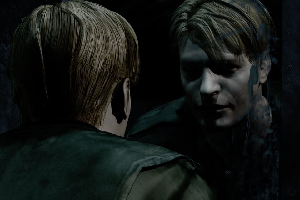James staring in the mirror when he arrives in the town