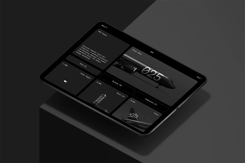 iPad Pro floating above a concrete block in dark mode