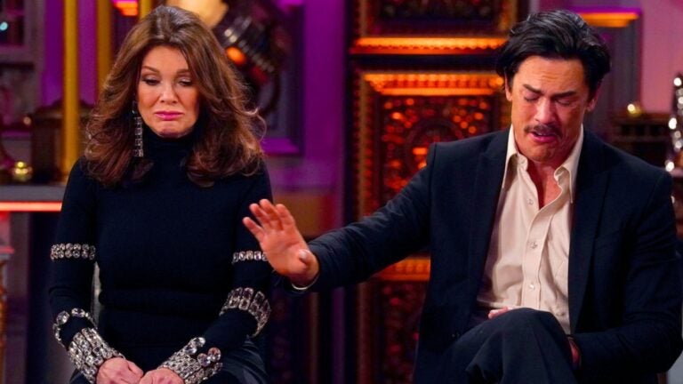 Tom Sandoval crying as Lisa Vanderpump looks sad.