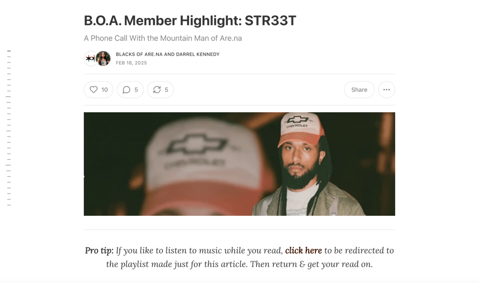 The most recent Blacks of Are.na newsletter, which has a header image of Justin Scott.