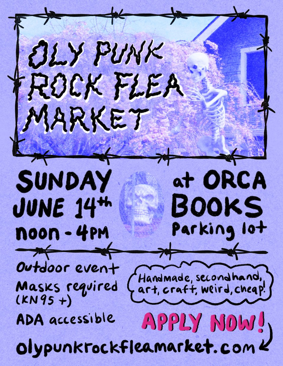 oly punk rock flea market: sunday june 14th, noon-4 in the orca books co-op parking lot. masks required, ADA accessible. handmade, secondhand, art, craft, weird, cheap! apply now at olypunkrockfleamarket.com