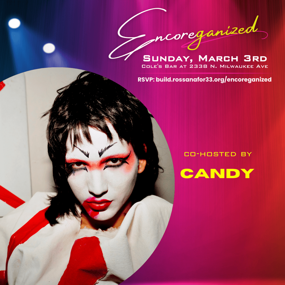A colorful magenta and yellow infographic sharing the event text written elsewhere in this newsletter and a promotional photo of the artist whose bio is below.