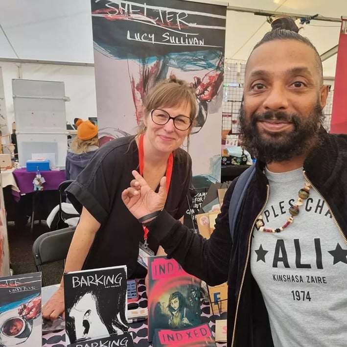 Photo of Lucy & Bobby Jospeh the new Comics Laureate