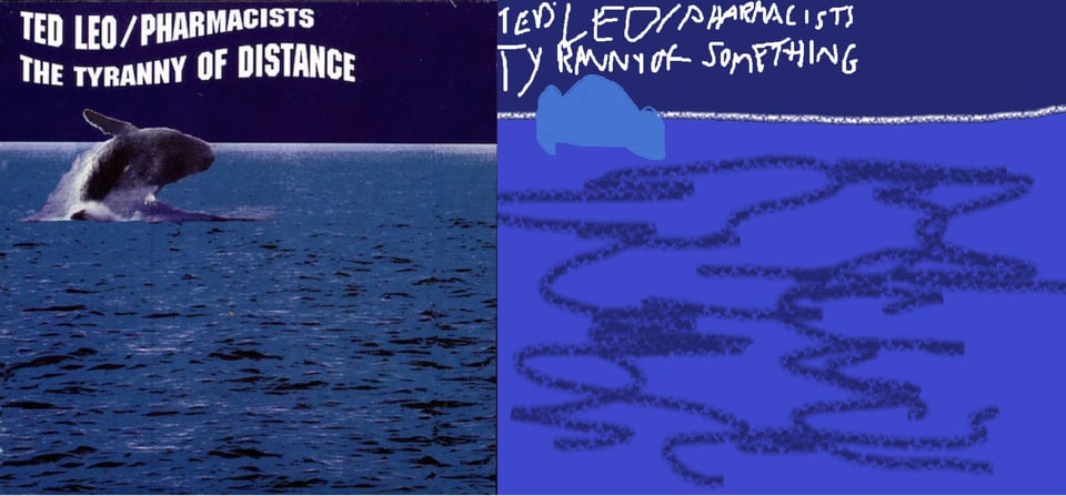 A color photo of a whale jumping out of the blue ocean. The whale is framed so it is somewhat in the distance, kind of small -- the ocean takes up most of the image. Above the horizon of the water, the sky has been replaced with a block of dark purple.