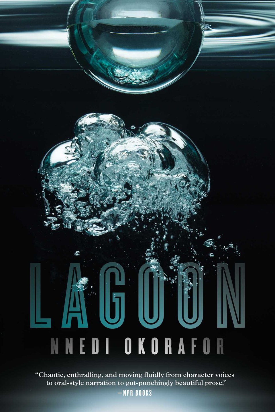 Book cover of Nnedi Okorafor's novel Lagoon, Black/blue water background and title text