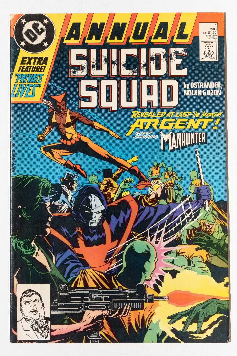 The cover of Suicide Squad Annual 1 which gues stars Manhunter
