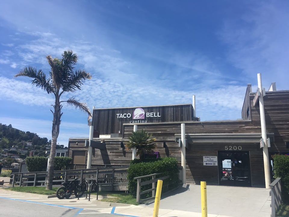 Pacifica Taco Bell Cantina, a California modernist building with a palm tree