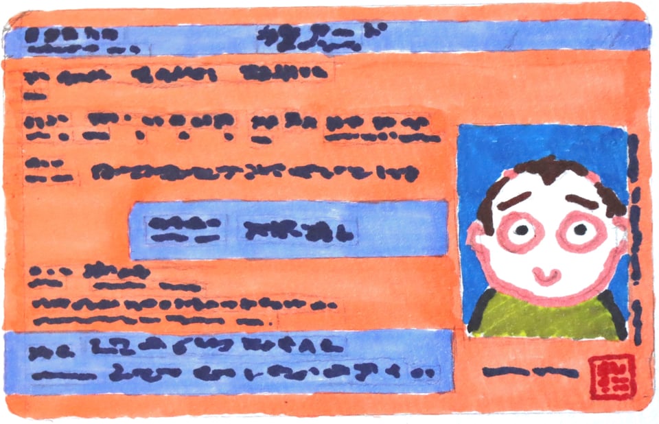 A felt-tip pen drawing of Jamie's residence card