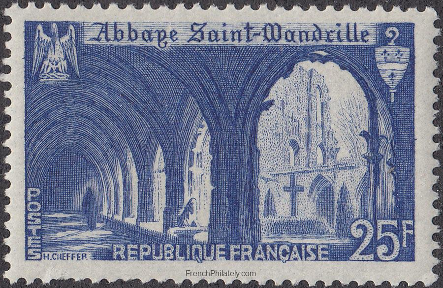A stamp depicting the Abbaye Saint-Wandrille, France