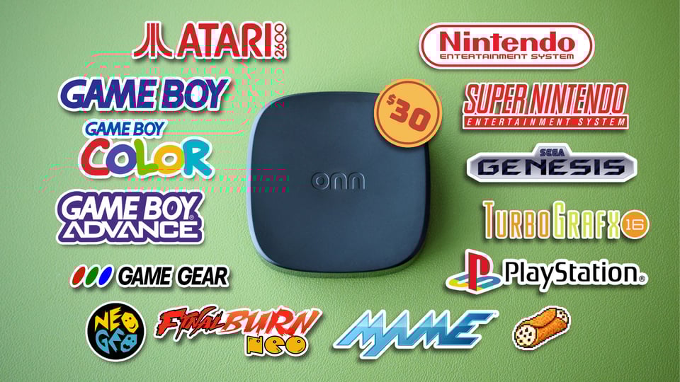 ONN TV box surrounded by retro system logos