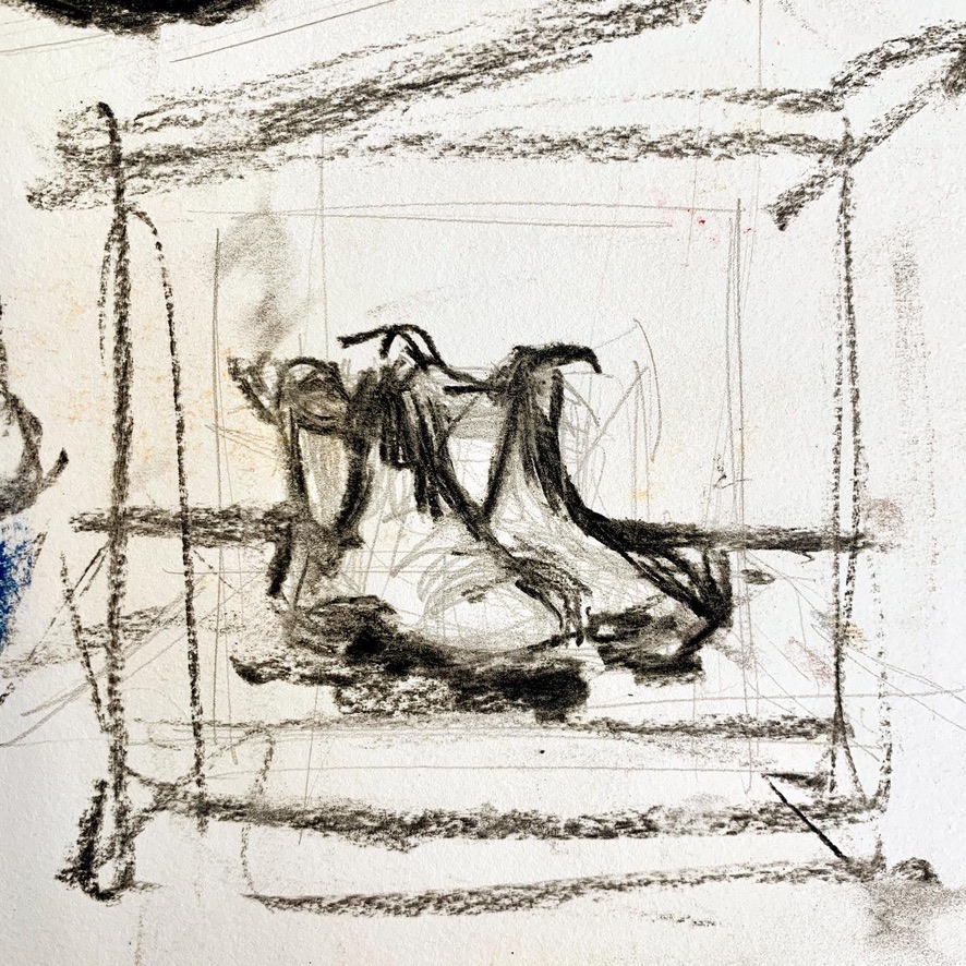 Charcoal sketch of boots