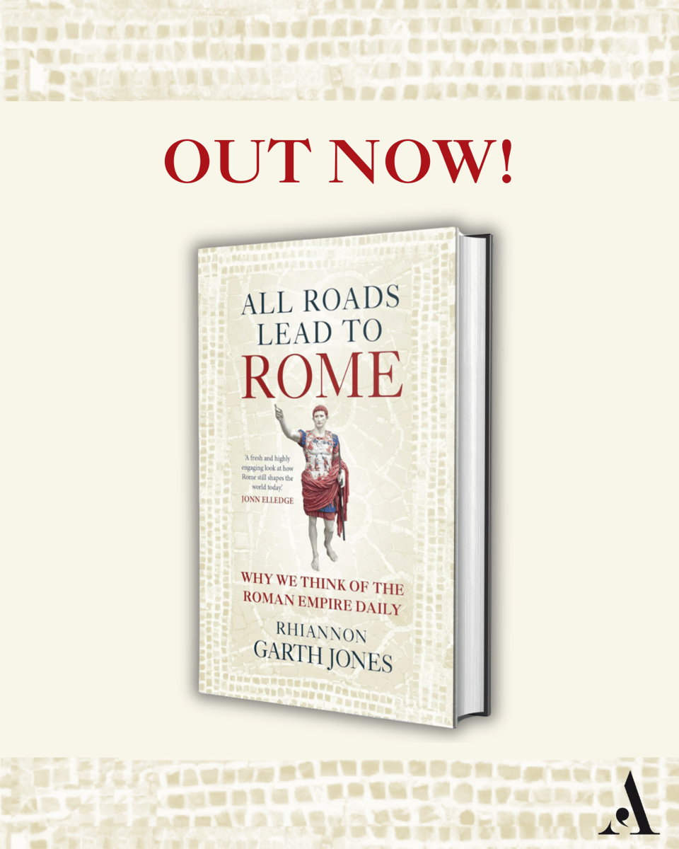 A statue of Augustus in full color under the title All Roads Lead to Rome, by Rhiannon Garth Jones