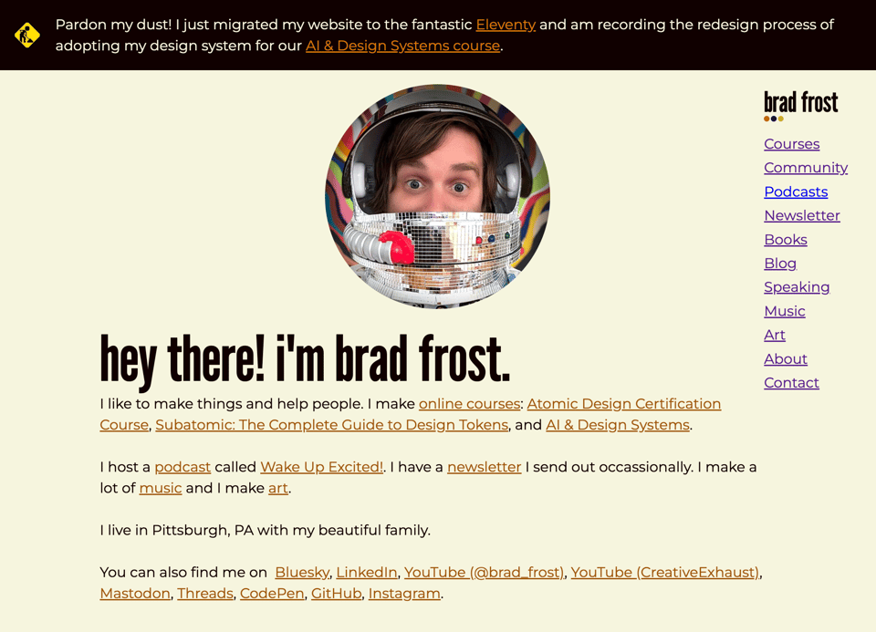 A screenshot of Brad's work-in-progress website that kinda intentionally looks like crap.